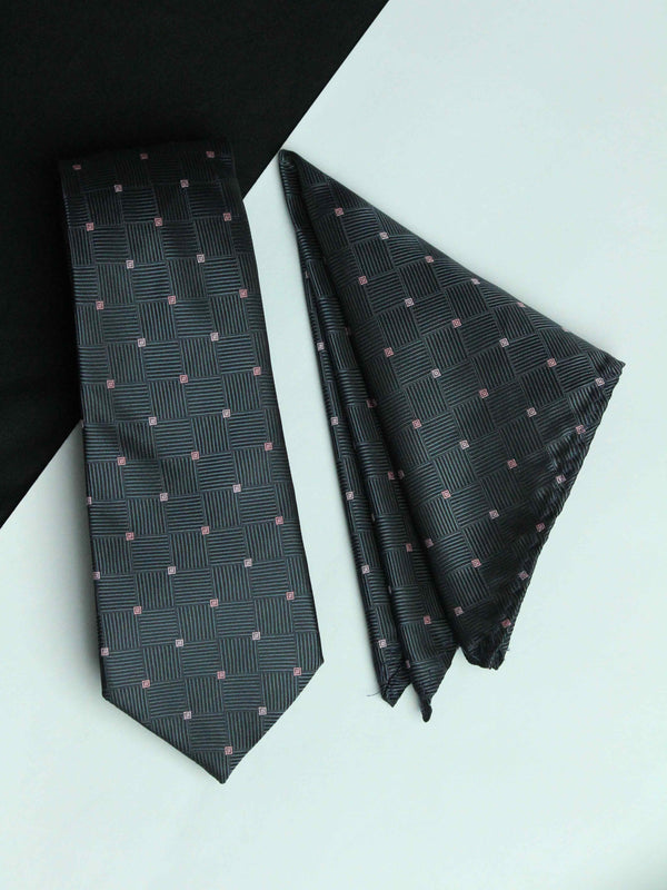 Grey Geometric Necktie & Pocket Square Giftset