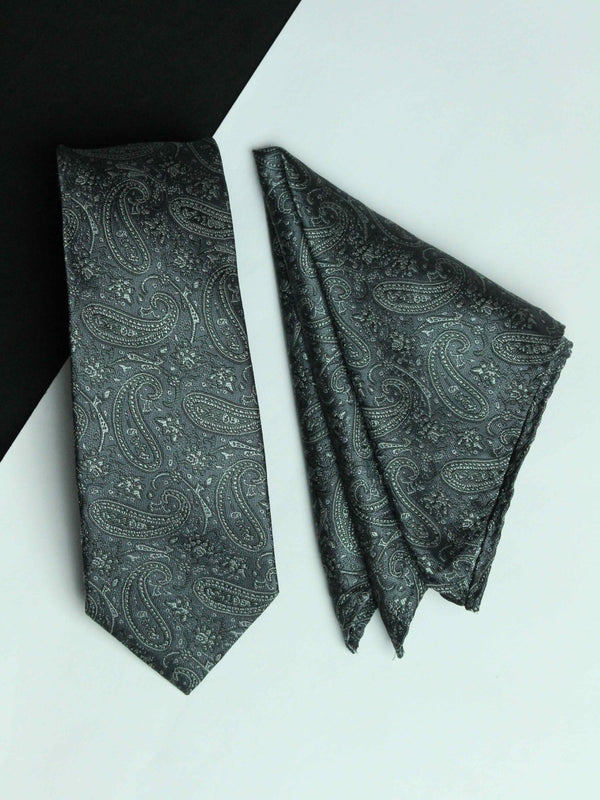 Grey Paisley Necktie & Pocket Square Giftset