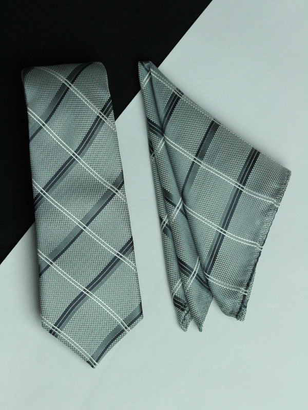 Silver Check Necktie & Pocket Square Giftset