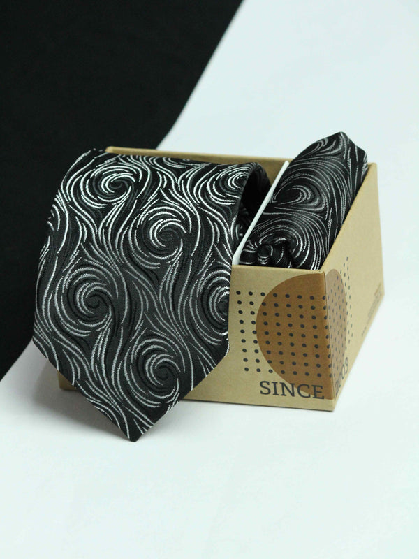 Black Abstract Necktie & Pocket Square Giftset