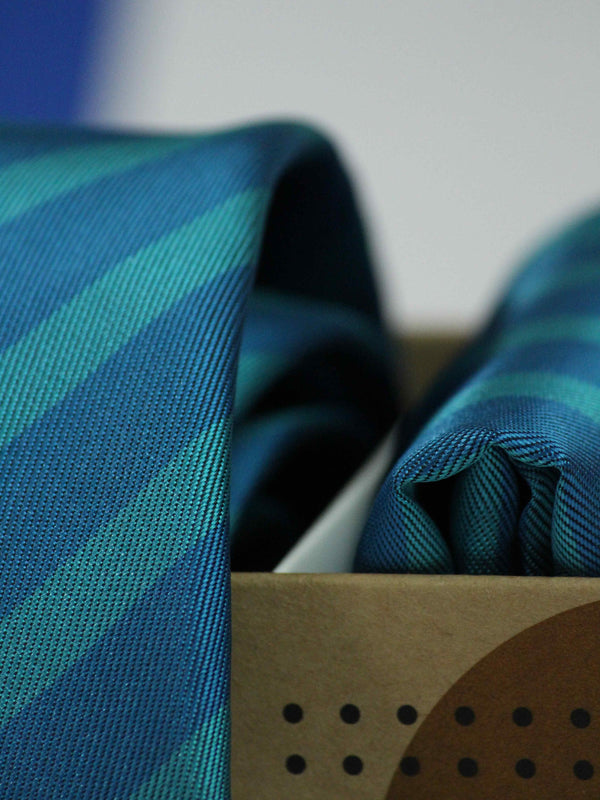 Blue Stripe Necktie & Pocket Square Giftset