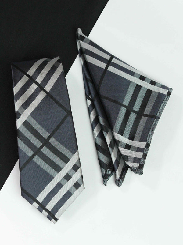 Grey Check Necktie & Pocket Square Giftset
