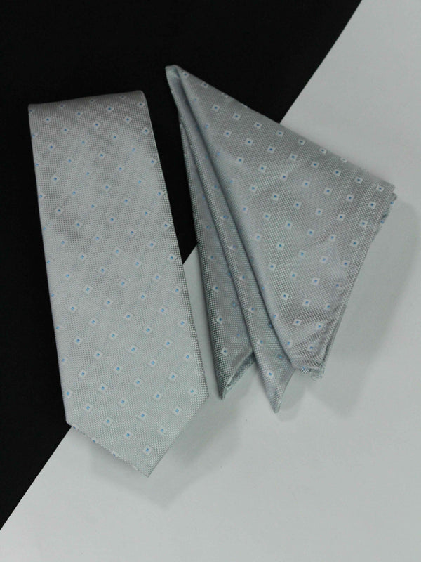 Silver Geometric Necktie & Pocket Square Giftset