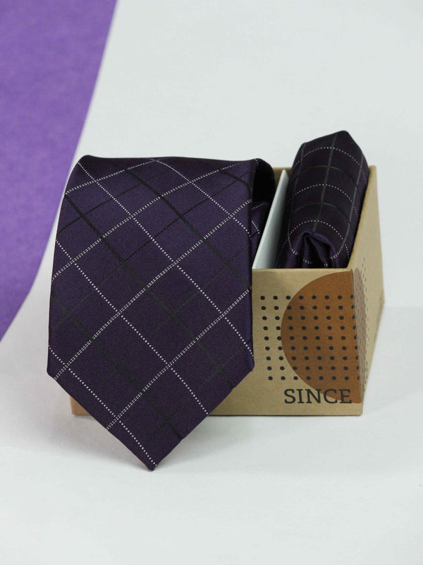 Purple Check Necktie & Pocket Square Giftset