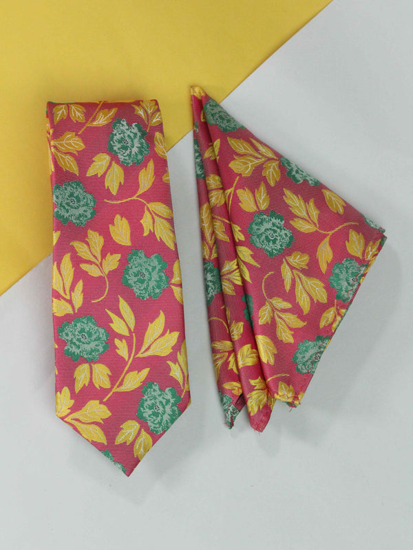 Pink Floral Necktie & Pocket Square Giftset
