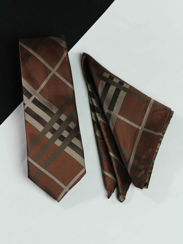 Brown Check Necktie & Pocket Square Giftset