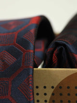 Blue & Maroon Geometric Necktie & Pocket Square Giftset