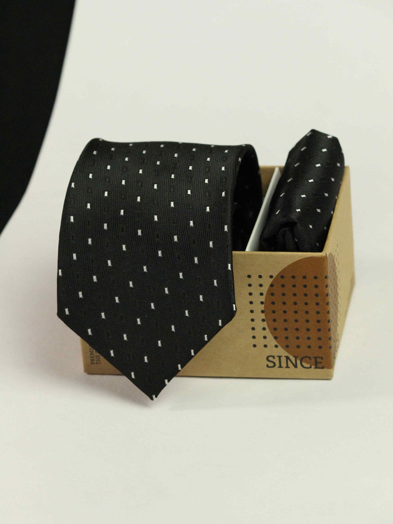 Black Geometric Necktie & Pocket Square Giftset