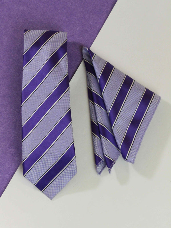 Purple Stripe Necktie & Pocket Square Giftset