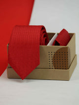 Red Geometric Skinny Necktie & Pocket Square Giftset