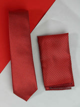 Red Geometric Skinny Necktie & Pocket Square Giftset