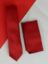 Red Geometric Skinny Necktie & Pocket Square Giftset