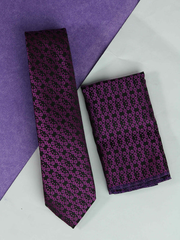 Purple Geometric Skinny Necktie & Pocket Square Giftset
