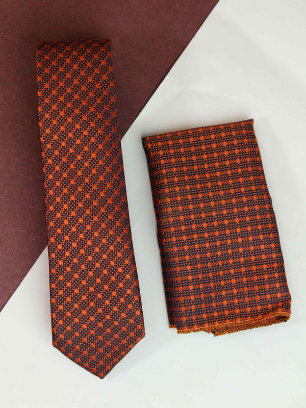 Orange Geometric Skinny Necktie & Pocket Square Giftset