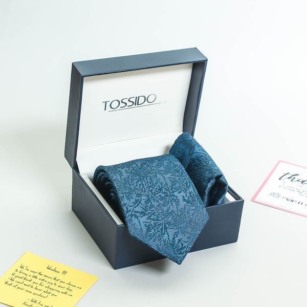 Blue Floral Necktie & Pocket Square Giftset