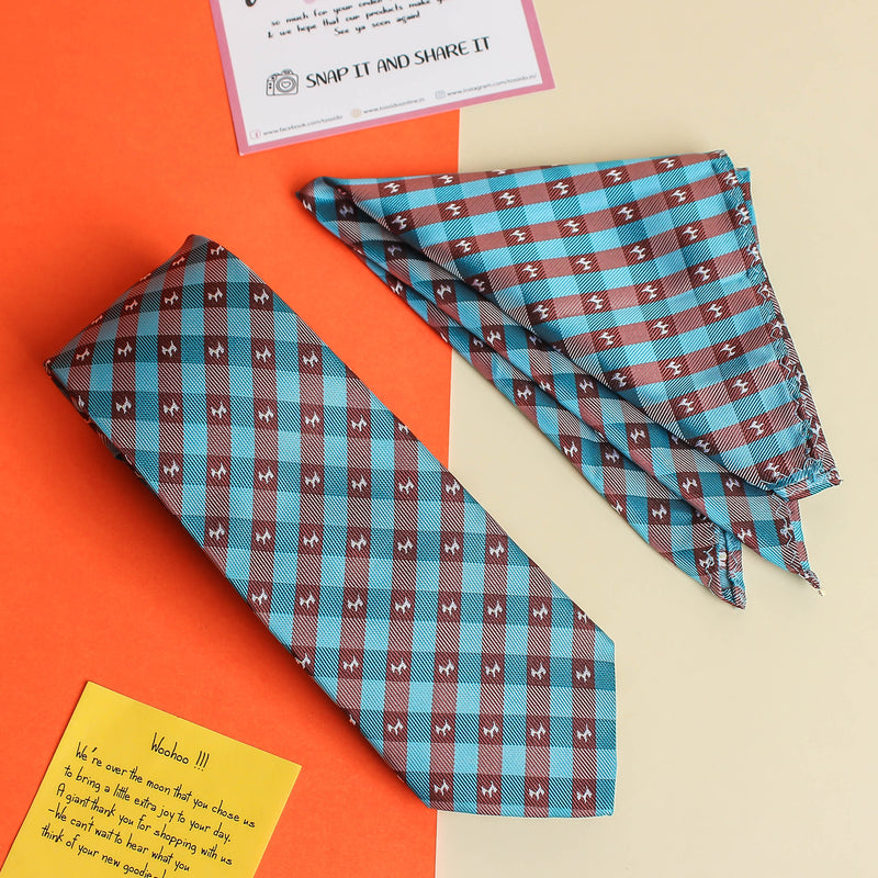 Blue Check Necktie & Pocket Square Giftset