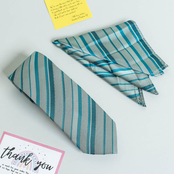 Blue Stripe Necktie & Pocket Square Giftset