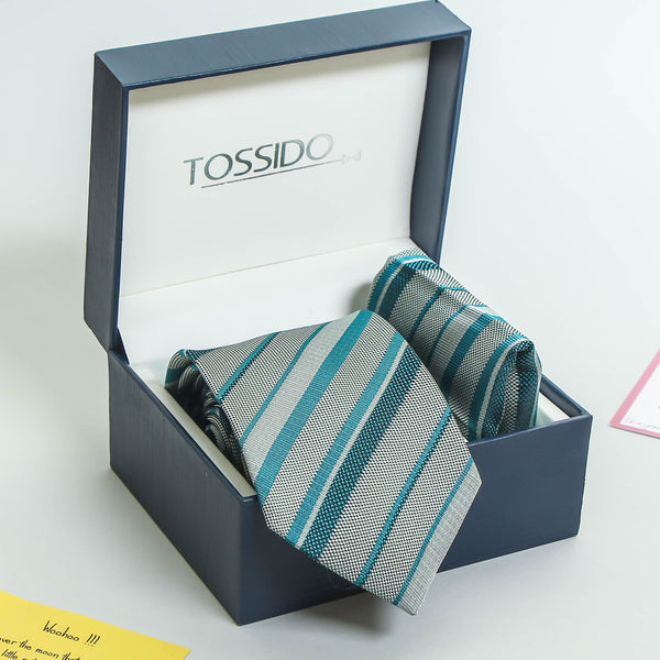 Blue Stripe Necktie & Pocket Square Giftset