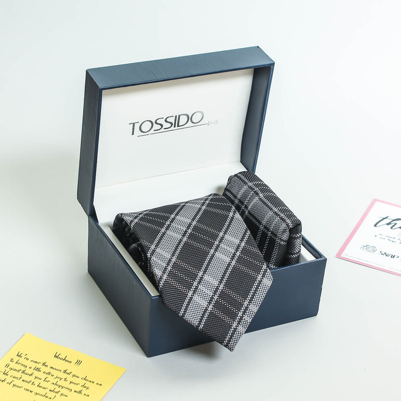 Grey Check Necktie & Pocket Square Giftset