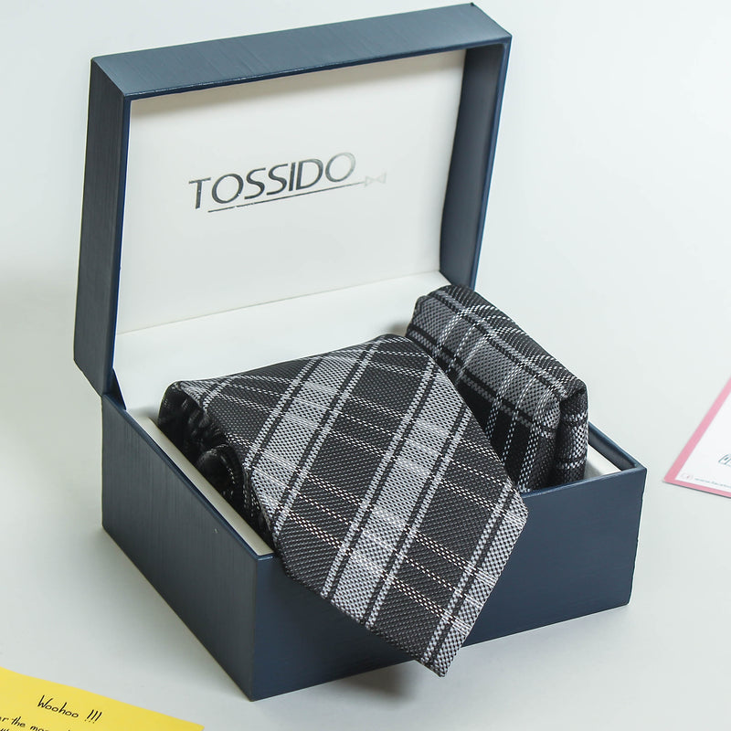 Grey Check Necktie & Pocket Square Giftset