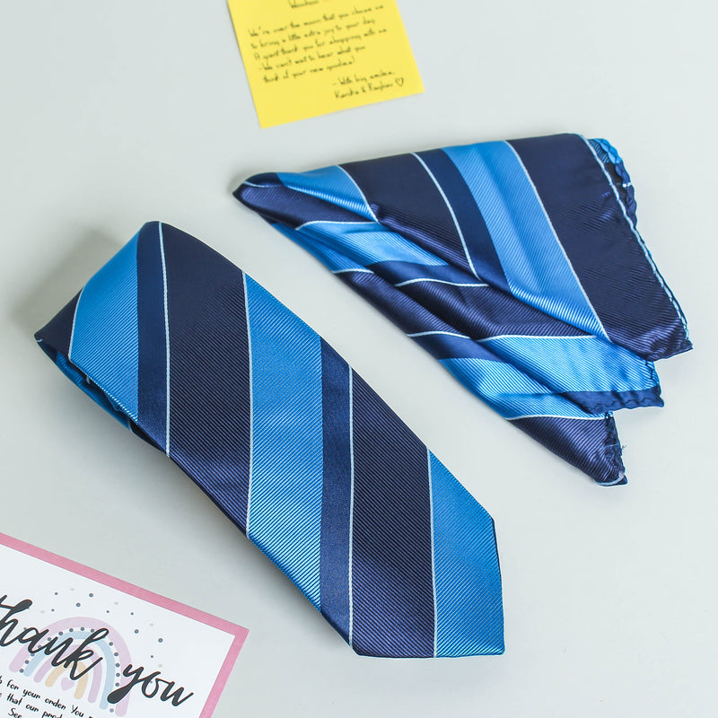 Blue Stripe Necktie & Pocket Square Giftset