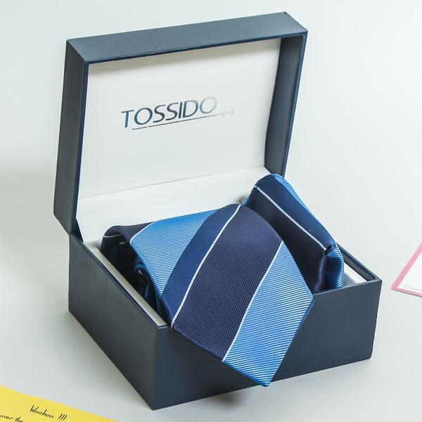 Blue Stripe Necktie & Pocket Square Giftset