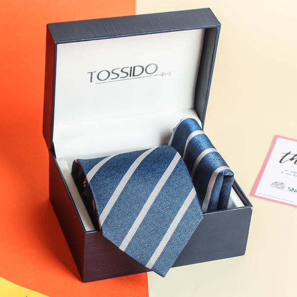 Blue Stripe Necktie & Pocket Square Giftset