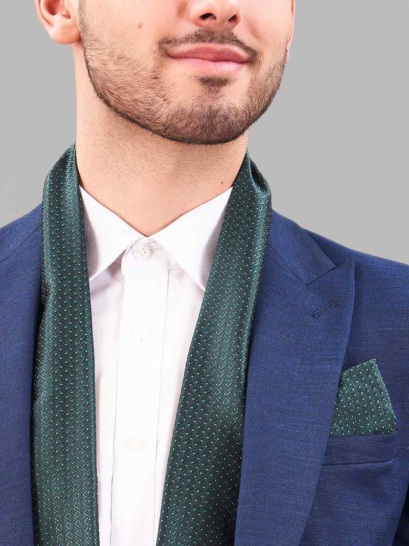 Green Geometric Reversible Stole & Pocket Square Set