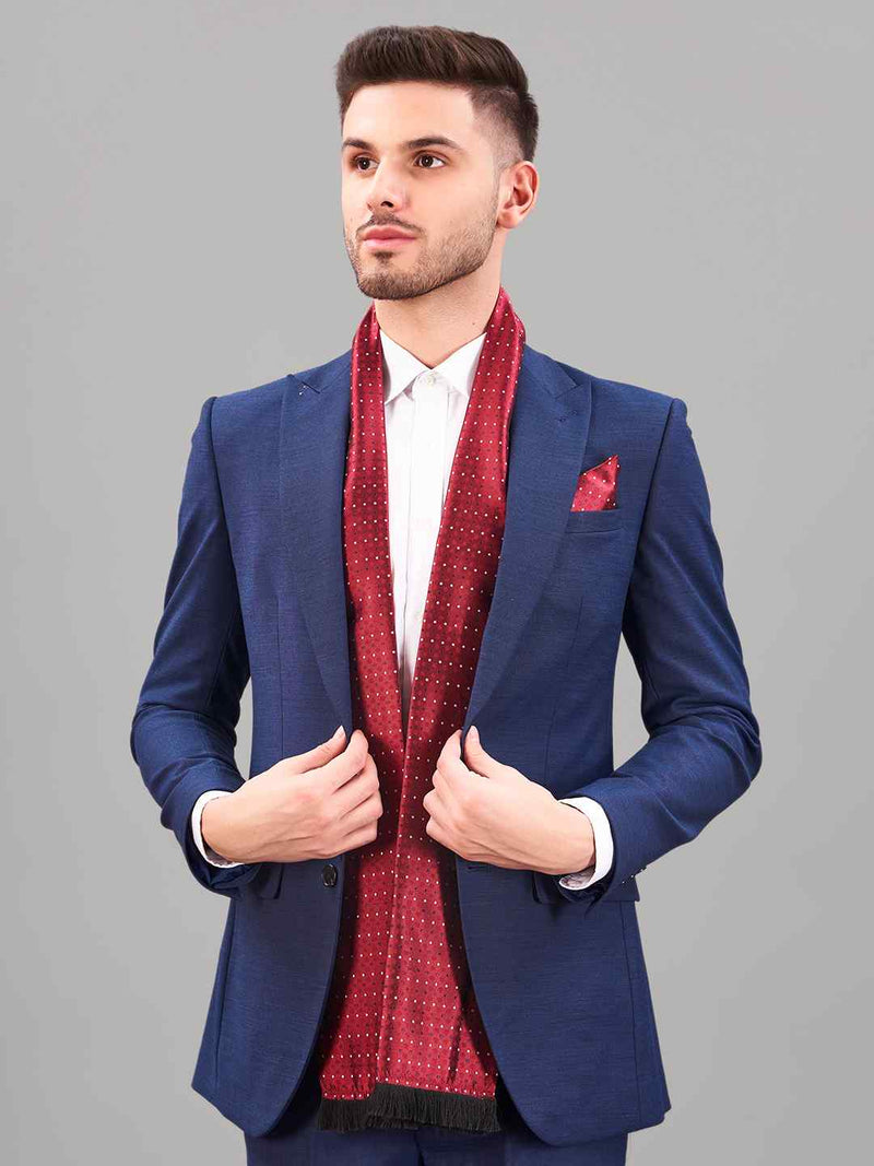 Red Geometric Reversible Stole & Pocket Square Set