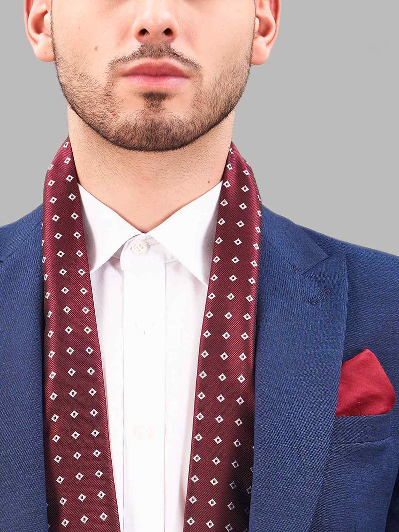 Maroon Geometric Reversible Stole & Pocket Square Set