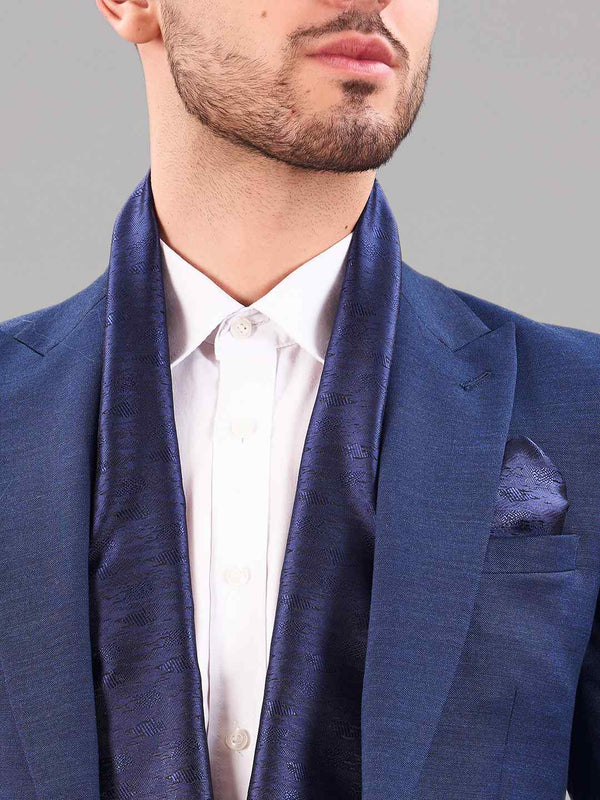 Blue Abstract Reversible Stole & Pocket Square Set