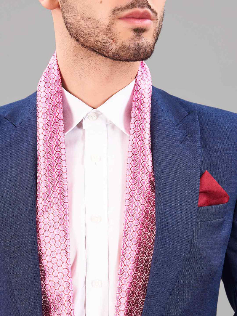 Pink Geometric Reversible Stole & Pocket Square Set