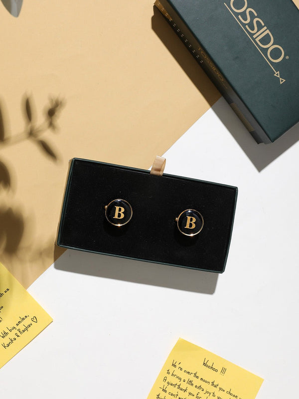 Alphabet B Cufflink ( Black & Gold ) - TOSSIDO