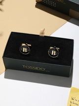 Alphabet B Cufflink ( Black & Gold ) - TOSSIDO