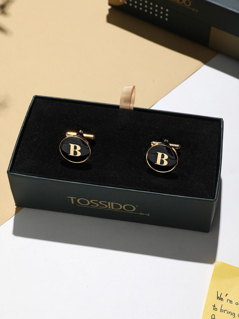 Alphabet B Cufflink ( Black & Gold ) - TOSSIDO