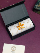 Amber Enamel Crystal Maple Leaf Brooch - TOSSIDO