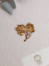 Amber Enamel Vine Leaves Pearl Brooch - TOSSIDO