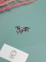 Antique Silver Twin Horses Brooch - TOSSIDO