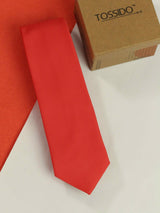 Apple Red solid necktie in woven microfiber, flat lay