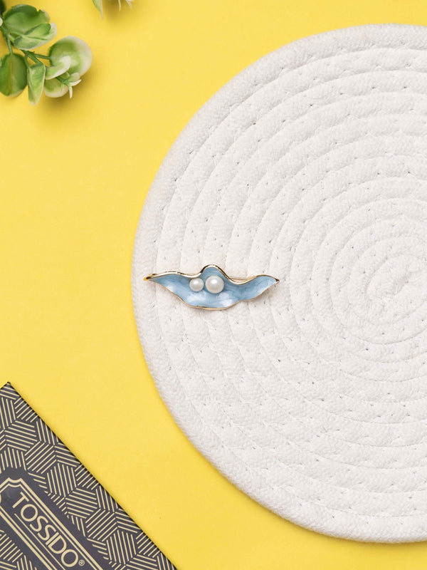 Aqua Pearl Wave Brooch - TOSSIDO