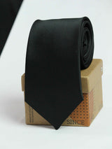 Ash Black solid necktie in woven microfiber, close-up