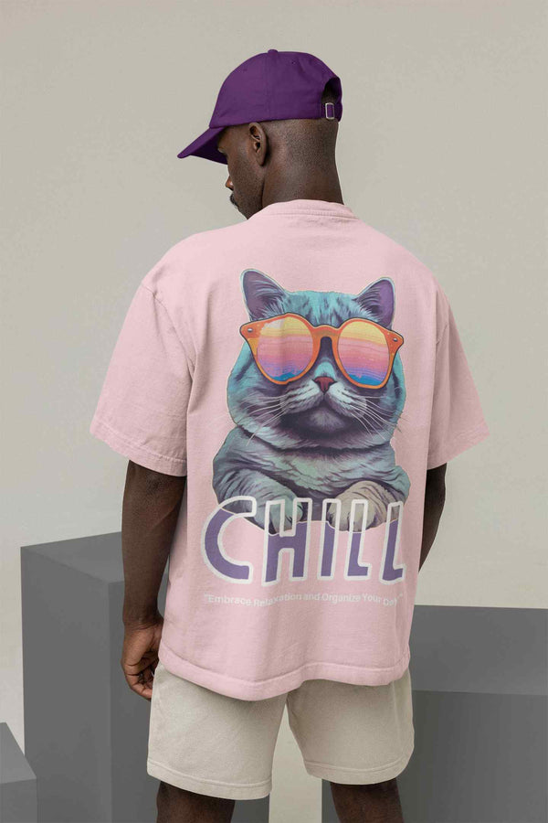 Pink Chill Cat Oversized Tee