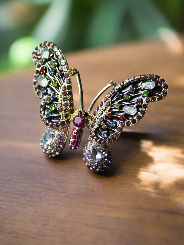 Multicolor Metal Butterfly Brooch