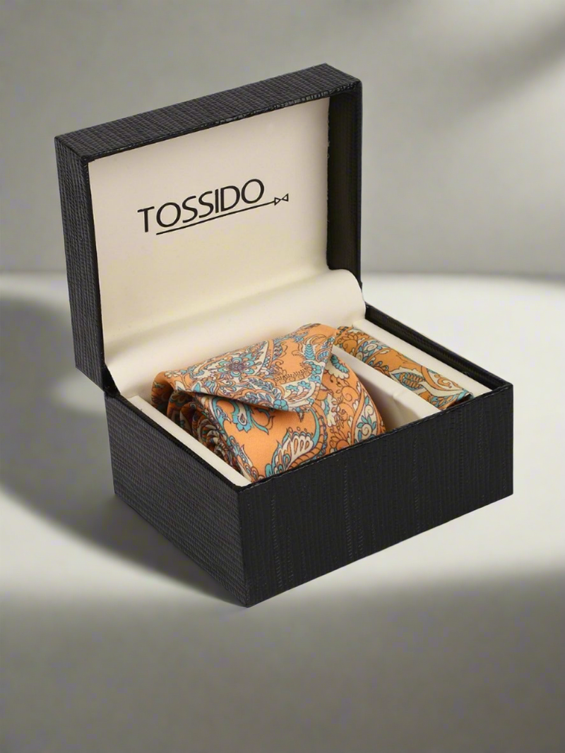 Mustard Floral Printed Necktie & Pocket Square Giftset