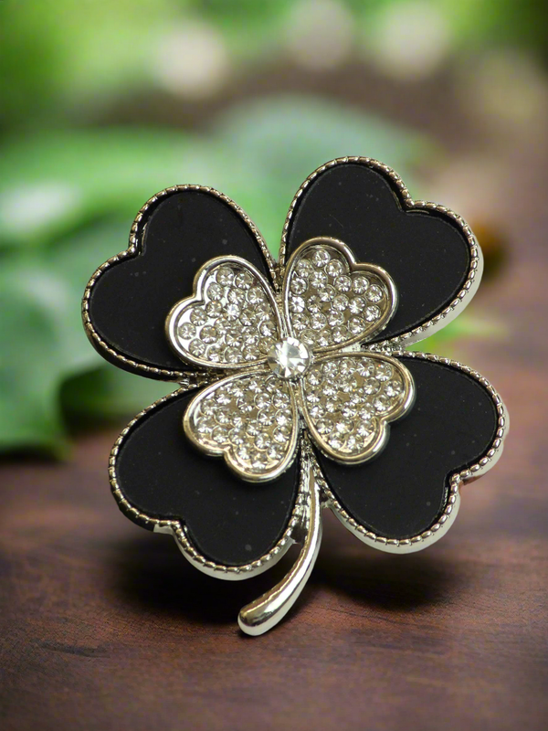 Black Leaf Clover Brooch