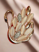 Gold & Peach Swan Brooch