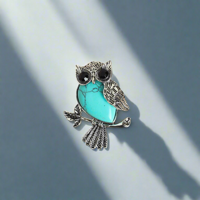 Turquoise Owl Brooch