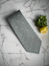 Grey Geometric Handmade Silk Necktie