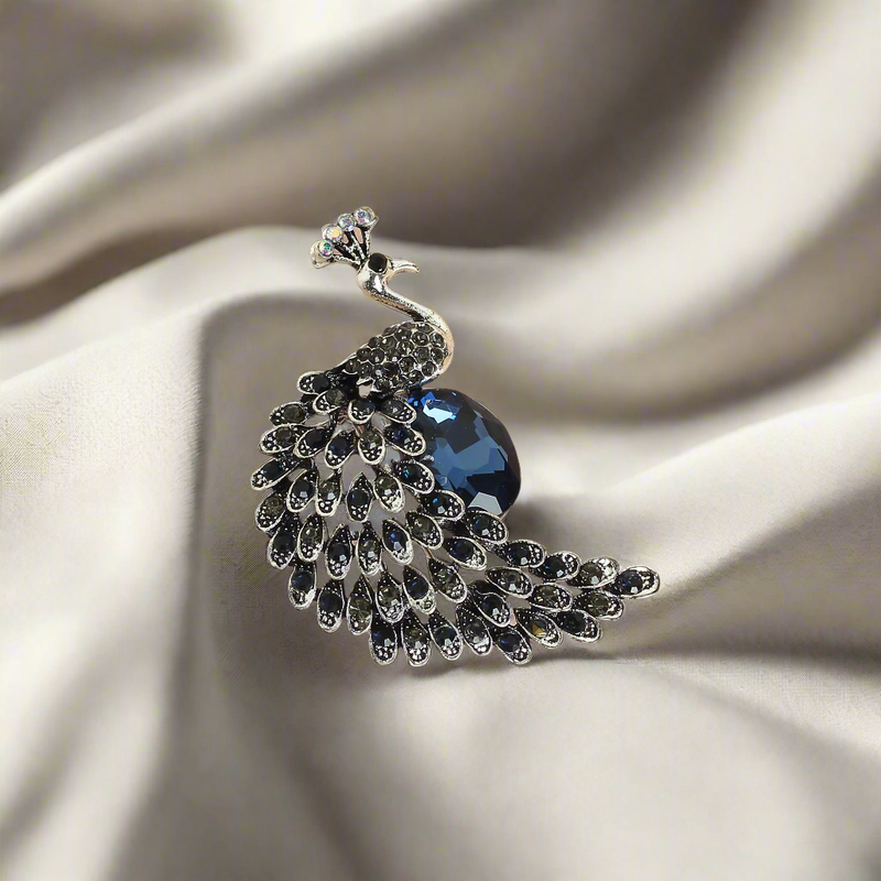 Silver Peacock Brooch