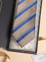 Beige & Blue Stripe Performance Silk™ Necktie - TOSSIDO